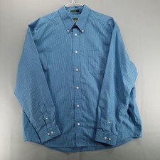 Eddie Bauer Shirt Men XL Blue Stripe Wrinkle Resistant Cotton Pocket Button Down