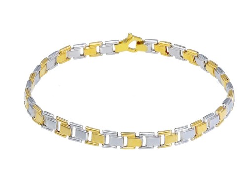 Bracelet Femme En Or Massif 18K Jaune Et Blanc - Fabriqué En Italie - Longueur 18.5 Cm - Occasion Vintage