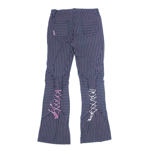 CHOR Striped Lace Up Trousers Black Regular Bootcut Womens W30 L30 - Picture 3 of 6