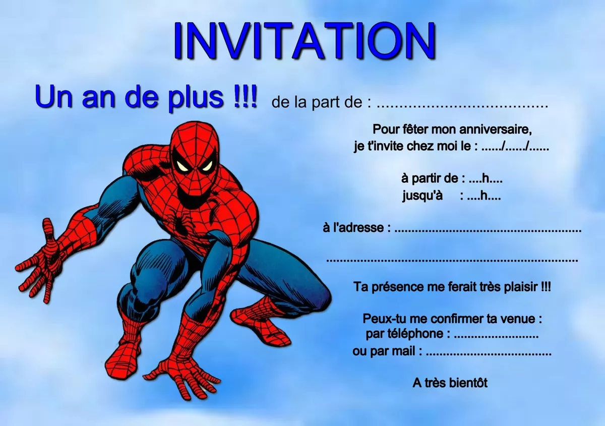 5 ou 12 cartes invitation anniversaire SPIDERMAN réf 282