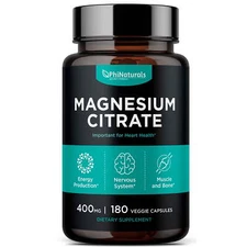 Magnesium Citrate 400mg 180 Caps Vegetarian/Gluten Free/Non-GMO Phi