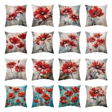 Oil Painting Red Flower Soft Pillow Covers Poppy Floral Couch Sofa Cushion Case