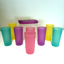 VTG Tupperware Tumblers 116 Set of 8 With Matching 1 Qt Pitcher Millionaires