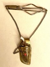 Rare Sterling Silver 10K Gold With Ruby Tie Clip