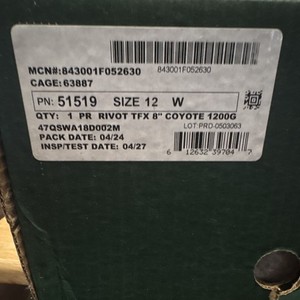 Rivot TFX 8" Tactical Boots Coyote 1200G Insulated Mens US 12 Wide MPN 51519