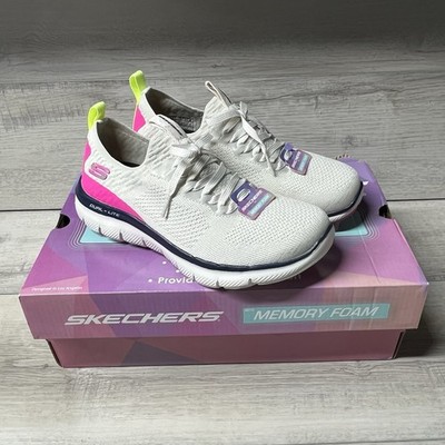 Skechers Sneaker Damen UK 4 Weiß Rosa Dual Lite Slipper Ladies EUR 37