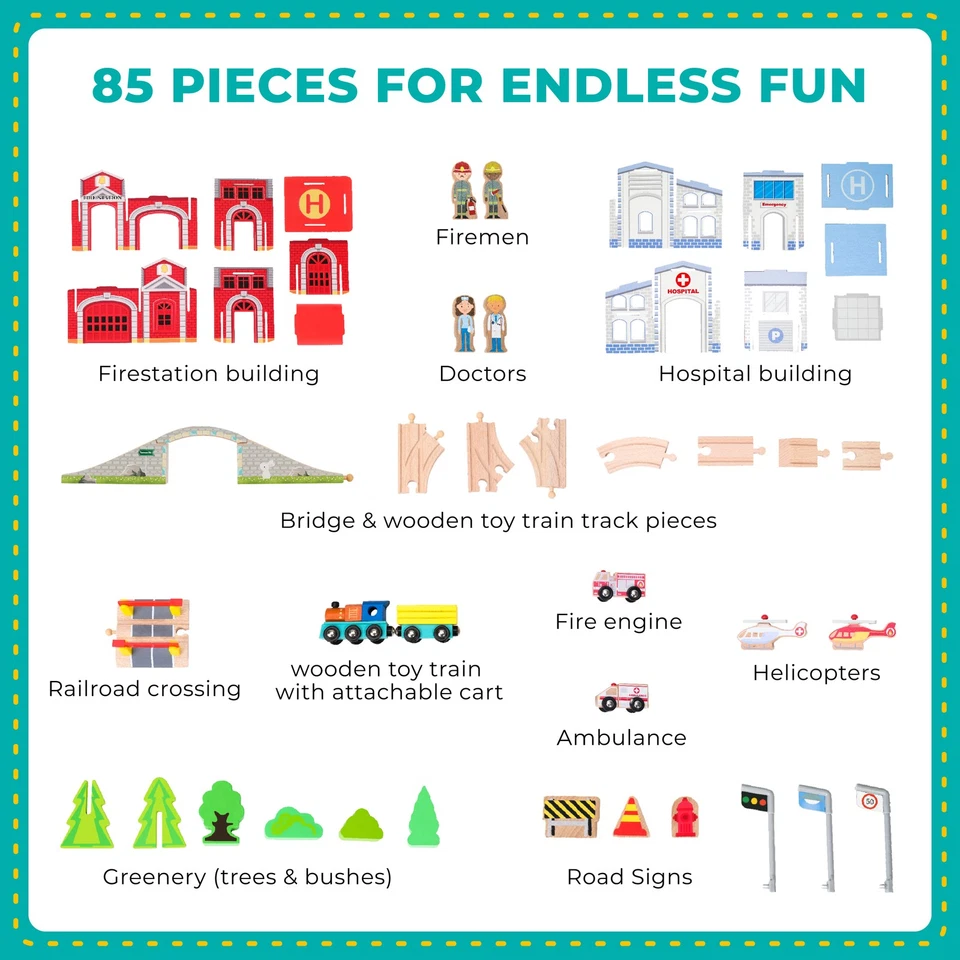 Preschool Play Lab Kids 85-pc. Wooden Train Table Play Set - Image 2 of 4