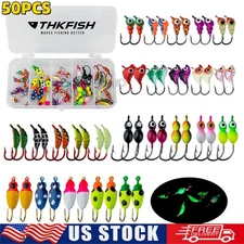 50Pcs/Box Ice Fishing Jigs Set Lures Walleye Jigs Heads for Ice Fishing Gear Kit