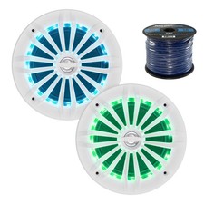 2-6.5" EnrockMarine 200W White Speakers Multi-Color LED Lights, Remote, 50' Wire
