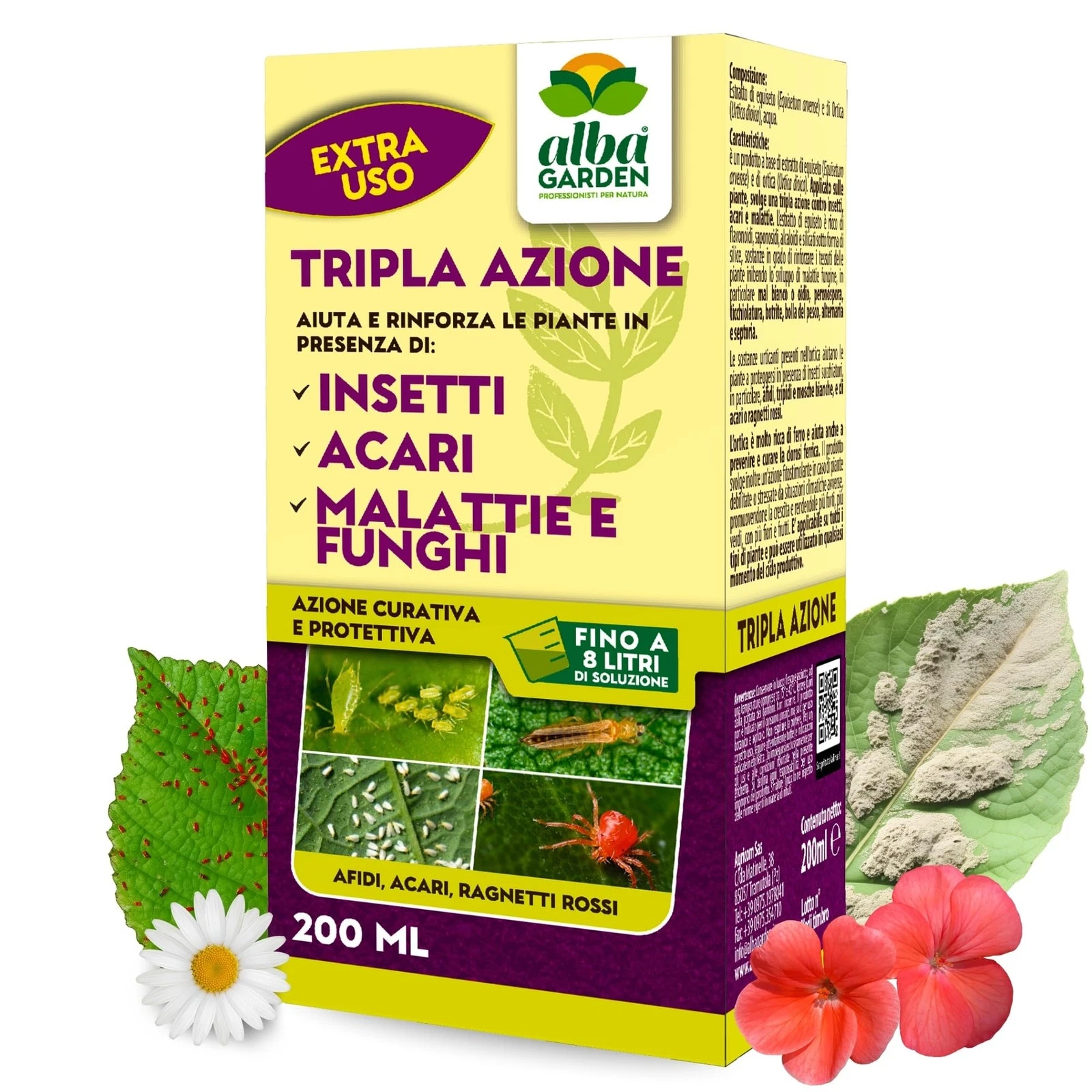 Albagarden Tripla Azione Naturale Alternativa naturale a Insetticidi Fungicidi e