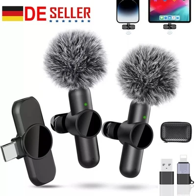 MARKENLOS 2Pcs Kabellos Lavalier Mikrofon Wireless Mini Ansteckmikrofon für iPhone&Android