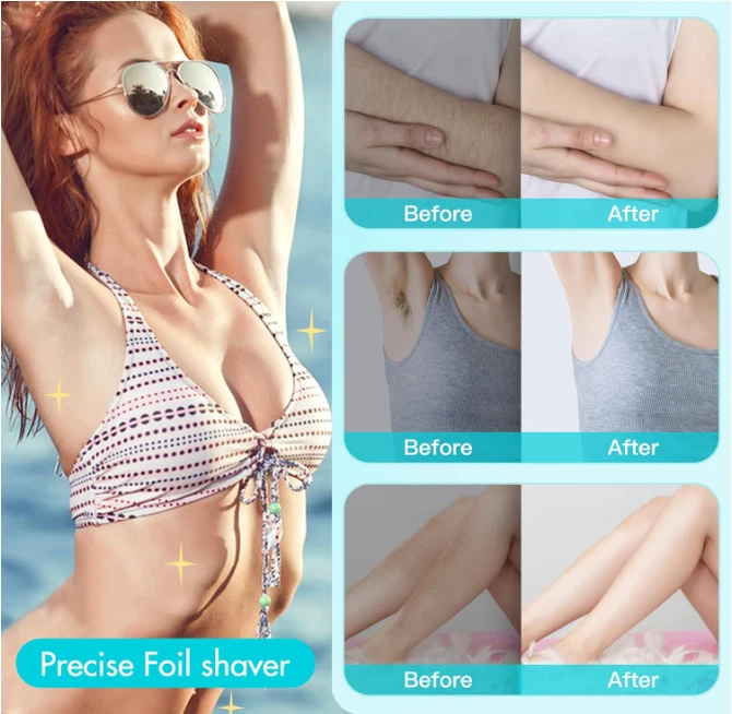 Recortadora íntima mujer 2 en 1 eléctrica portátil cabezales impermeable húmedo/seco Foto 4 de 4