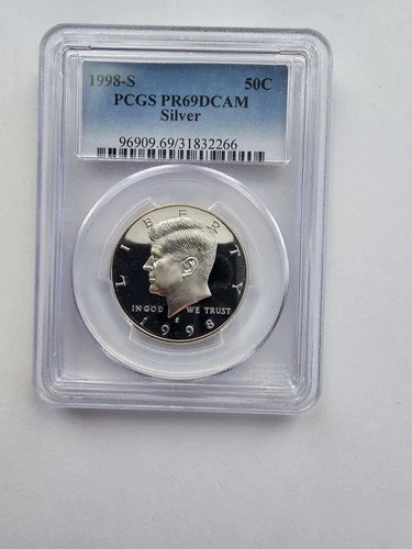 SILVER 1998 S PR69 DCAM KENNEDY HALF DOLLAR GRADED PCGS 5OC S MINT 90% AG COIN