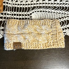 C.C. Cable Knit Headband Ear Warmer Tan Cream Braided Warm Winter Fashion