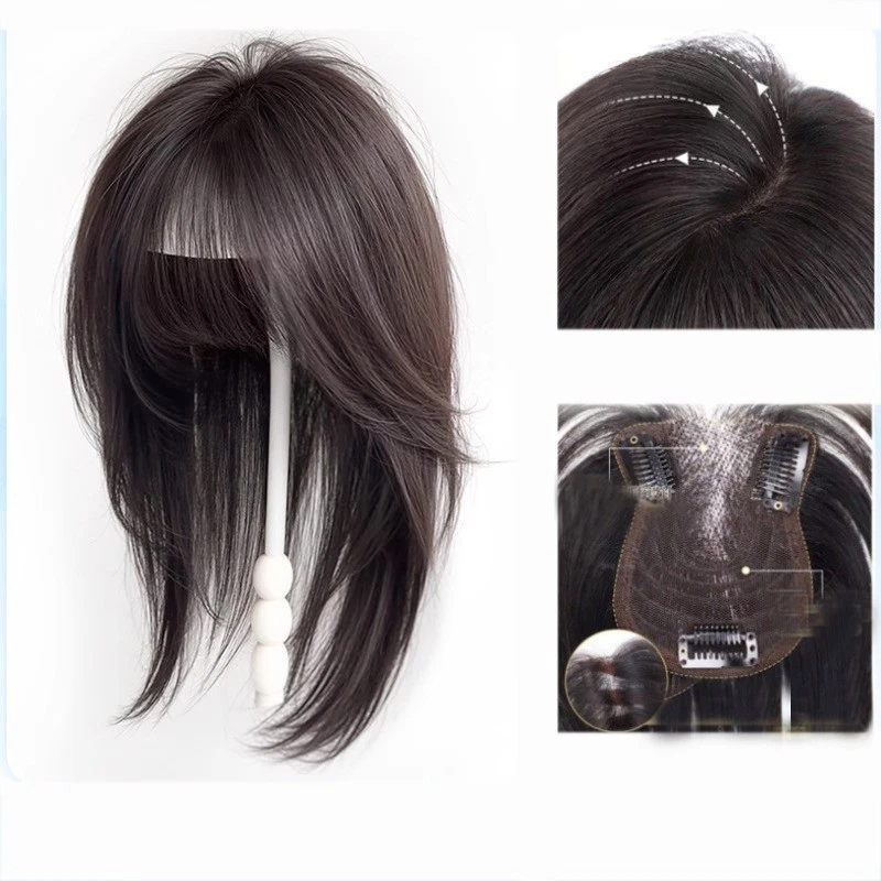 Middel Part Synthetic Hair Bangs Hair Topper Replacement Hairpiece For Women - Image 3 of 4