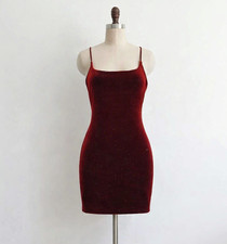 Vtg Windsor Y2K Mini Dress Red Velvet Small Medium Glitter Bodycon Vamp Sexy