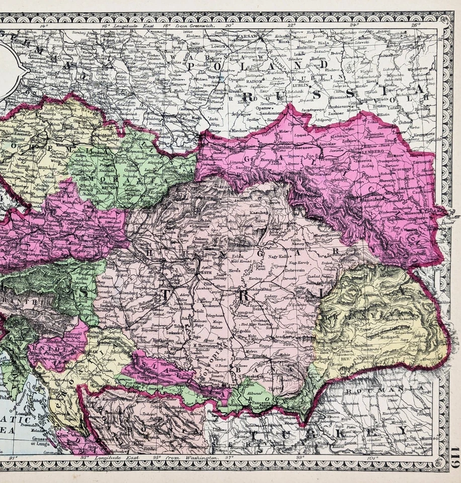 Mapa da ÁUSTRIA 1887 ORIGINAL (12X9) TIROL - VIENA - BOÊMIA - CROÁCIA - Imagem 3 de 4