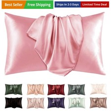 Luxury Satin Silky Pillowcase with Zipper Closure Silky Satin Pillow Case for...