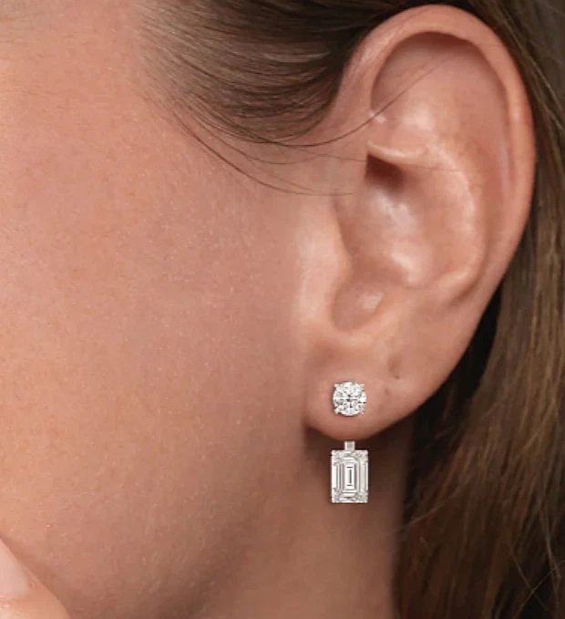 Smaragd Diamant TOI ET MOI 950 Platin Ohrstecker 3,00 ct Lab Created - Bild 2 von 4