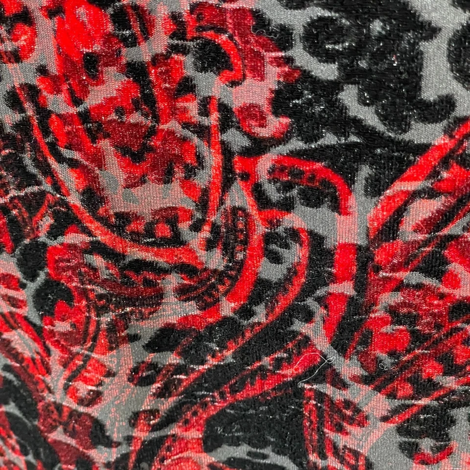 Vintage Womens Velvet Burnout  Asymmetrical Tunic Top Size XL Red Black HOLIDAY - Image 3 of 4