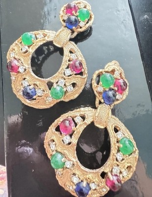 JOMAZ JOSEPH MAZER CABOCHON MOGHUL JEWELS OF INDIA EARRINGS JEWELRY