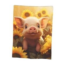 Cute Sunflower Pig Blanket Cartoon Animal Throw Blanket for 60"x50" Cute Pig