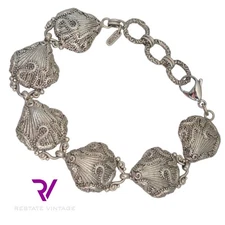 Older Sarda Sterling Silver Sea Shell Beach Adjustable Bracelet 7.25"-8.75"