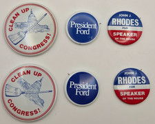 Vintage President Ford John Rhodes Clean Up Congress Political Pinback ButtonLot