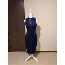 GUESS Navy Sleeveless Midi Dress with Lace Panel