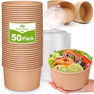42oz Disposable Soup bowls 50 Pack Paper Bowls W/ Lids Large Salads Bowls Heavy