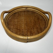 Vintage Round Rattan Bamboo Style Serving Tra...