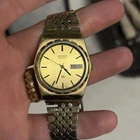 Vintage Seiko Watch Mens Gold Tone Dial Day Date 7813-6029 New Battery