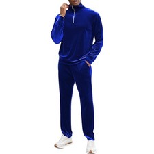 Men  s Velvet Tracksuit Set 2 Piece  Long Sleeve Quarter Zip Shirt  Elastic Pan