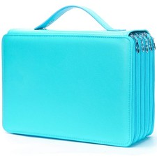 Colored Pencil Case 252 Slot Deluxe PU Leather Large Capacity Green Organizer