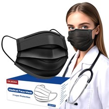 100 Pack Black Disposable Face Masks -3 Layer Medical Large, Top-black-100pcs