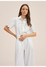 MANGO Women Red Schiffli Design Scalloped Hem Pure Cotton Casual Shirt