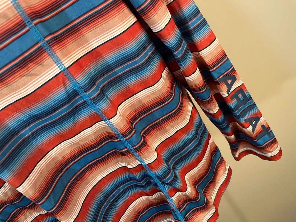 Ariat Women's blue, orange and white striped 1/2 zip Jacket shirt XXL 2XL Tek - Image 4 of 4