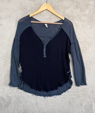 Free People We The Free Henley Top Women’s Size S Blue Distressed Boho bellacore