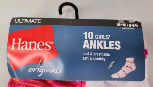 Hanes Originals 10-Pack Girls Cool Comfort Ultimate Ankle Socks Size Medium 9-2½ - Picture 2 of 7