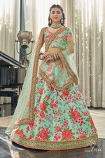 Exclusive Art Silk Mint Green Lehenga Choli With Net Dupatta For Reception