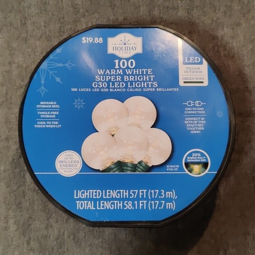 Holiday Time 58 Ft. 100 Super Bright LED G30 Lights Cool White Indoor