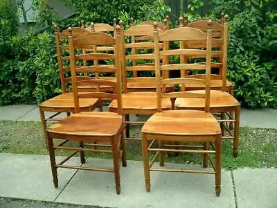 French Country Provincial Set 8 Rustic Vintage Ladder Back Chairs