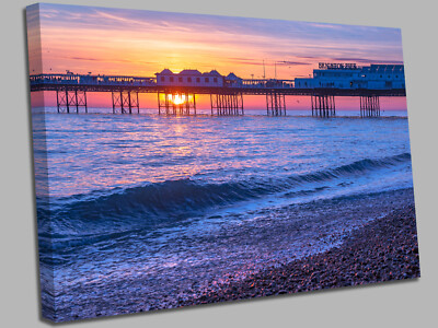 Brighton Beach at Sunset Leinwand Wandbild Bild Druck