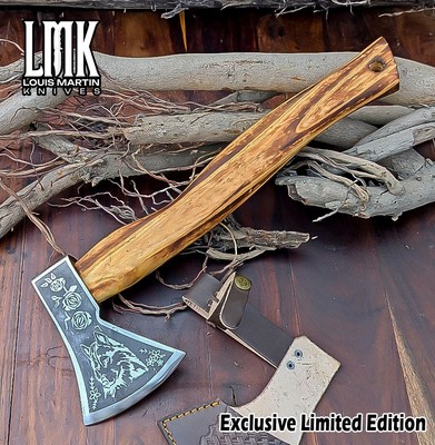 LMK Hand Forged Handmade D2 Tool Steel Hatchet Axe Knife Ash Wood Simple Axe
