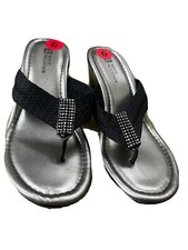 NEW Women Black Platform Wedge Crystal Thong  Flip Flop Shoes Sandals Size 6