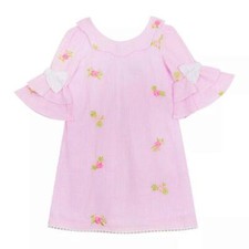RARE EDITIONS Girl's 5 Pink Embroidered Seersucker Bell Sleeve Dress NWT 55