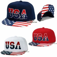 USA American Flag Hat Stars and Stripes Snapback Flag Flat Bill Baseball Cap
