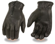 Black DEERSKIN Zipper Leather Driving Gloves Military Police Motorcycle Biker