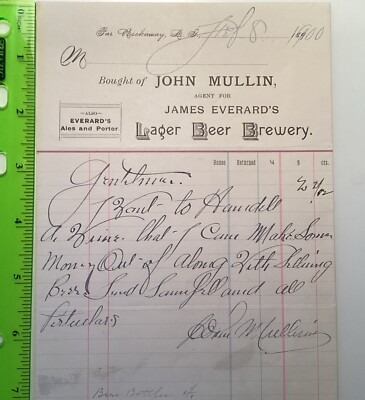Letterhead Beer 1900 NY Far Rockaway James Everard s Brewery Long Island Queens