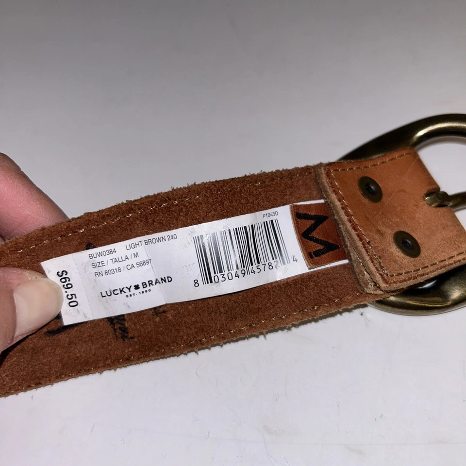 Lucky Brand Beaded Leather Belt Women Size Medium Made In India Light Brwn/White - Image 2 of 4